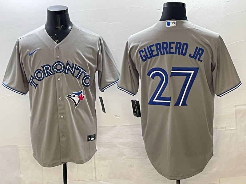 Men 2025 Nike Toronto Blue Jays #27 Guerrero jr Grey Game MLB Jersey 01